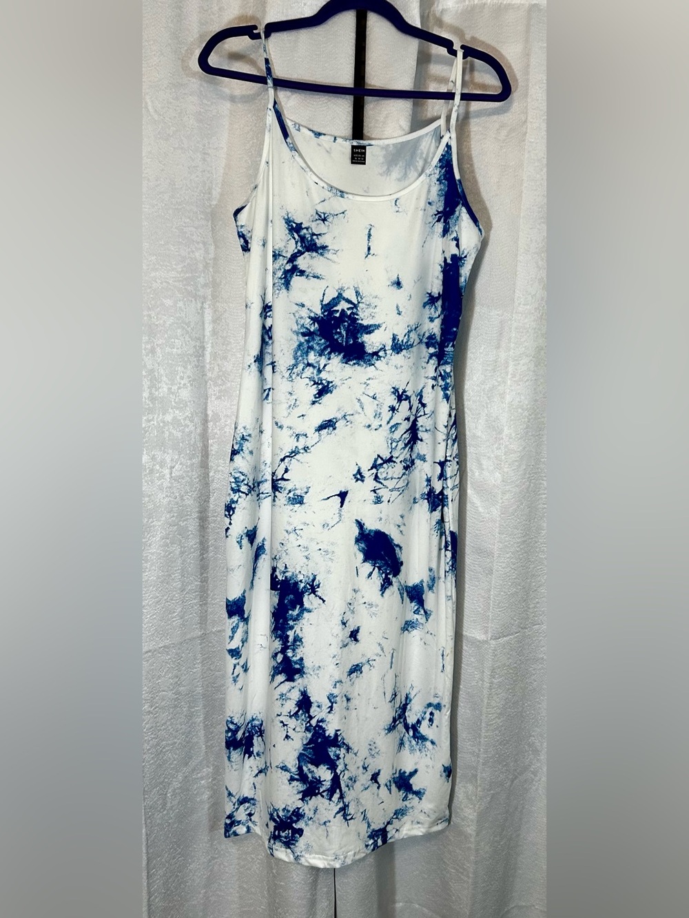 SHEIN White & Navy Tie-Dye Maxi Dress - Sleeveless